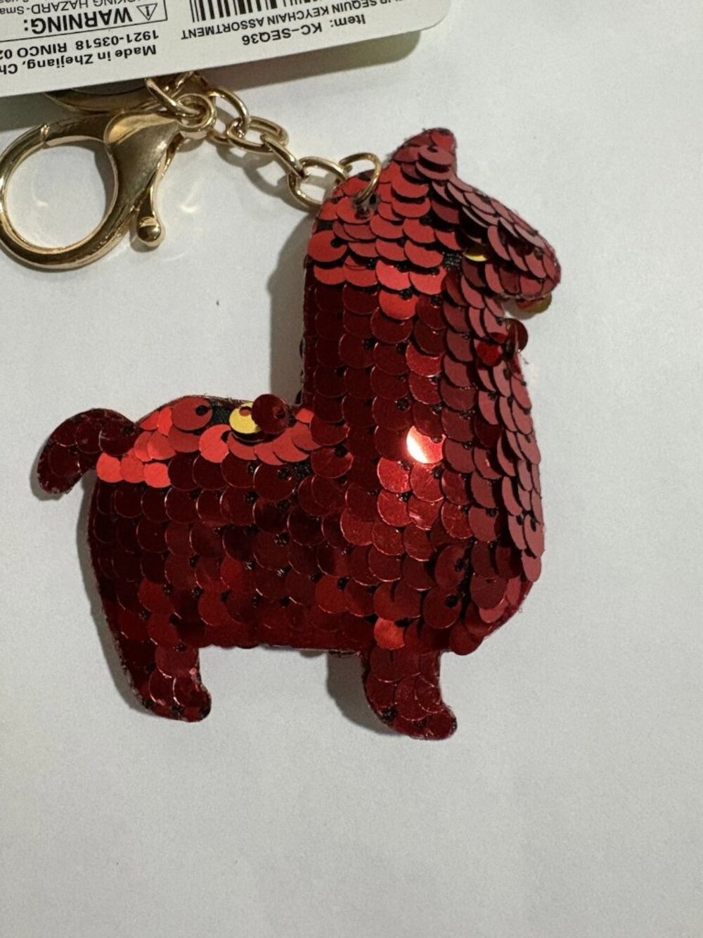 LLama Keyring Plush Reversable 3" Red Gold Iridescent Sequins Key Chain NEW